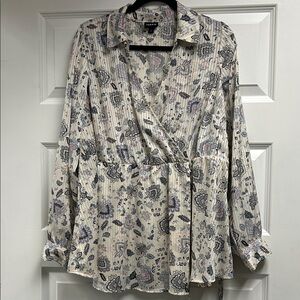 Torrid Cream and Gray Floral Blouse